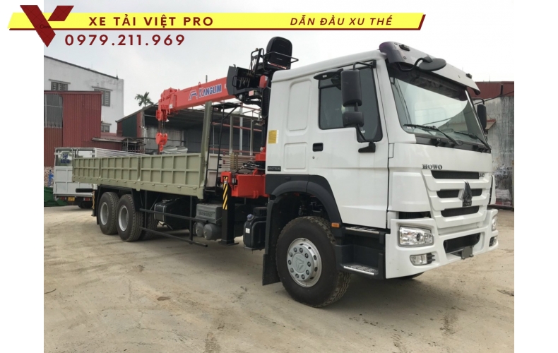 Xe tải Howo 3 chân gắn cẩu Kanglim 8t